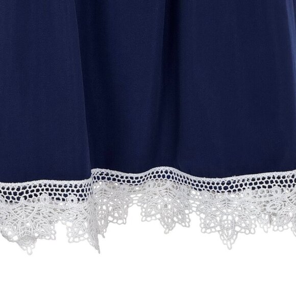 Miss Chievous Navy Blue White Crochet Trim Off the Shoulder Blouse Top Med EUC - Picture 3 of 8